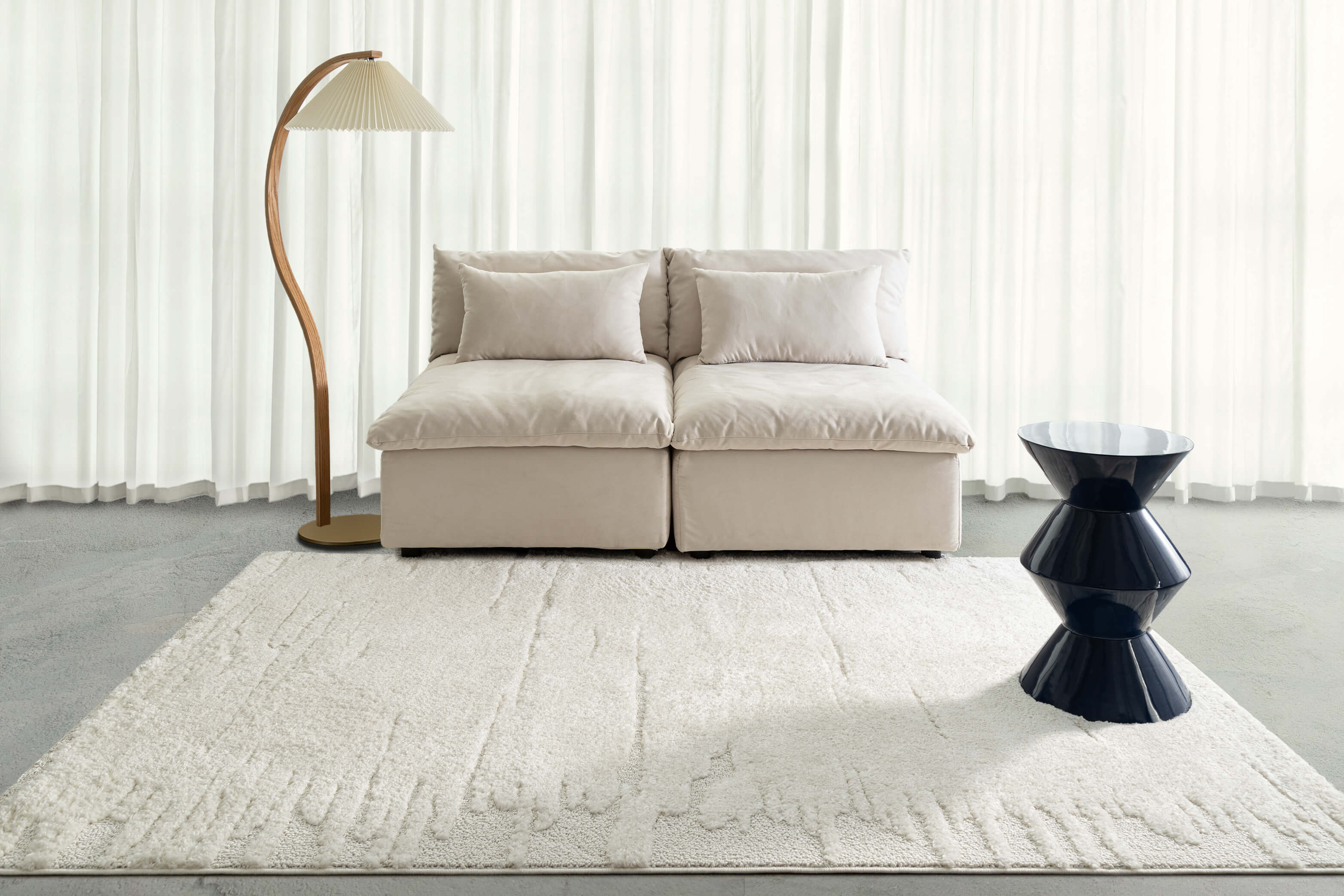 Loopsie Kallo Ivory Textured Rug Styled in living room