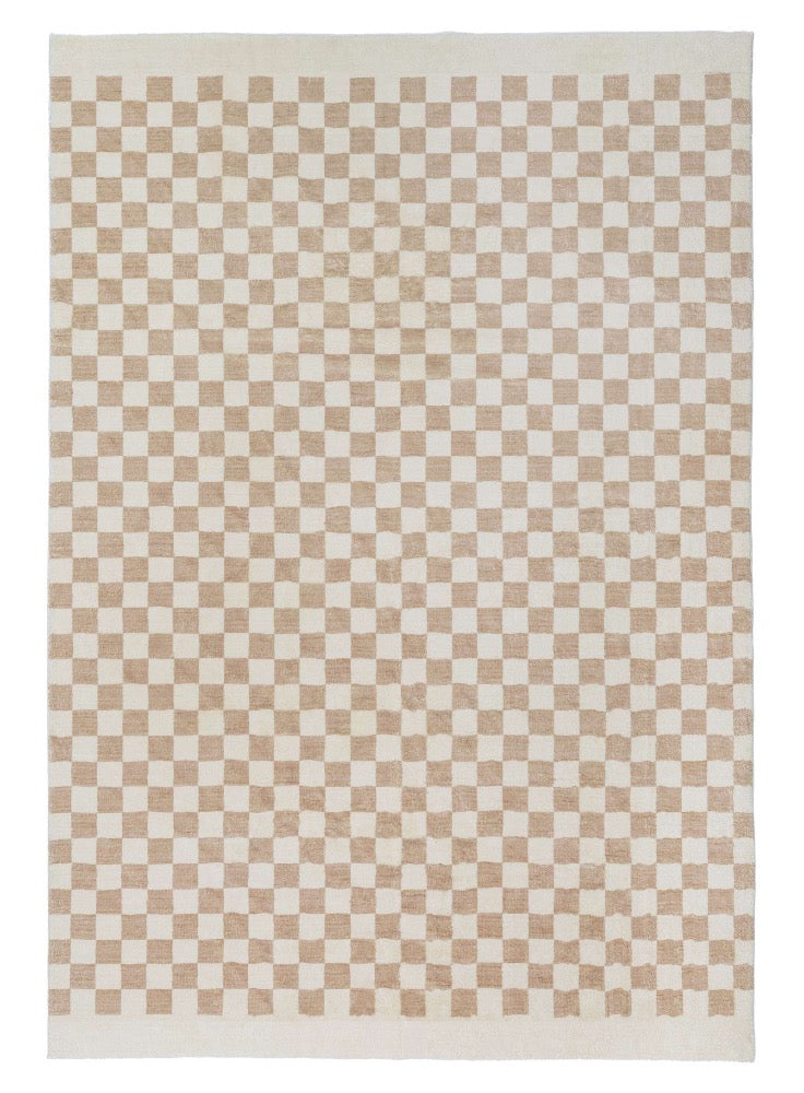 Loopsie RUGS 180cm x 120cm Jazine Cream and Brown Checkered Washable Rug