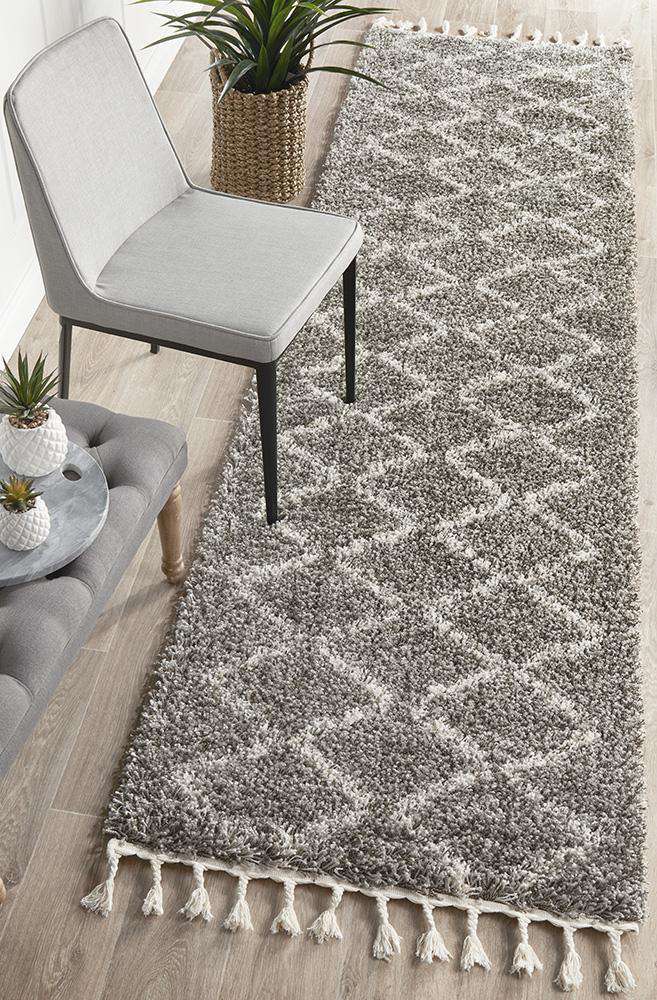 Rug Culture RUGS Kenza Grey Fringed Runner (Discontinued)