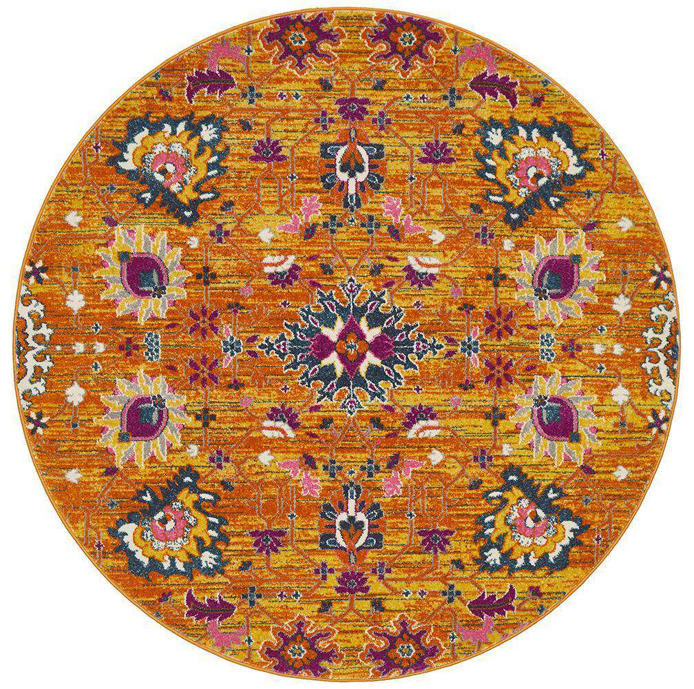 Rug Culture RUGS Lisse Traditional Round Rug - Rust