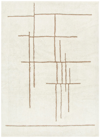 Highlands Abstract Beige Lines Washable Wool Rug