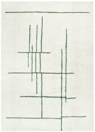 Highlands Abstract Olive Lines Washable Wool Rug