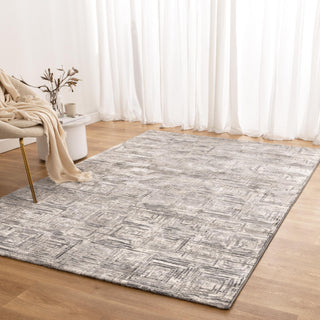 Atina Distressed Geo Squares Grey Rug
