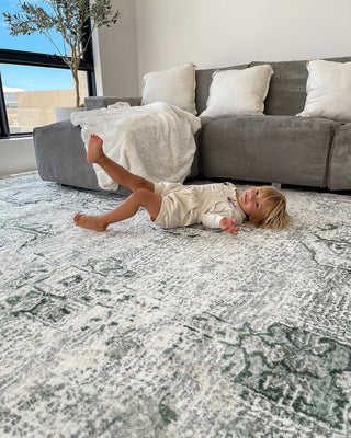 Balis Green Tribal Washable Rug