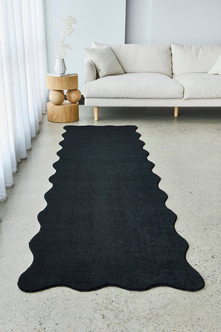 Evelyn Black Washable Runner Rug