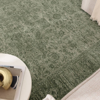 Heritage Distressed Border Green Rug