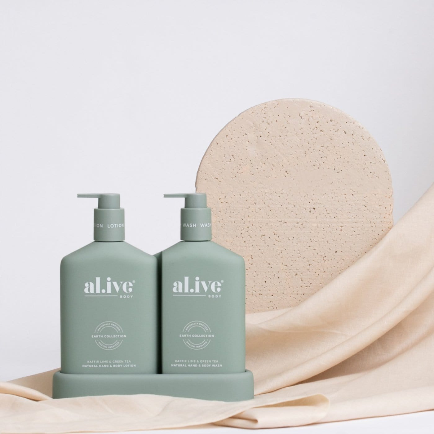 al.ive body Soap & Lotion Dispensers Kaffir Lime & Green Tea Hand & Body Wash & Lotion Duo + Tray