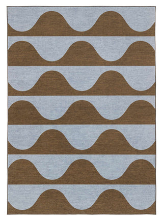 Allapattah Brown and Blue Wave Stripe Indoor Outdoor Washable Rug