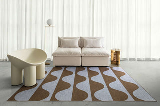 Allapattah Brown and Blue Wave Stripe Indoor Outdoor Washable Rug