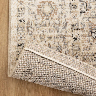 Edge detail of Arya Ziegler cream and grey machine made polypropylene rug