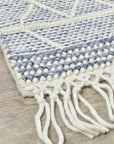 Austex Rugs Mabel Blue & Ivory Fringed Wool Rug