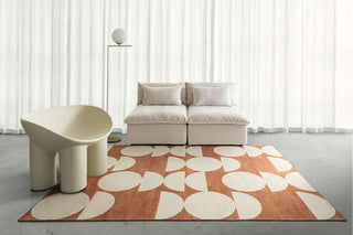 Balade Terracotta and Ivory Geometric Washable Rug