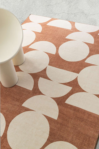 Balade Terracotta and Ivory Geometric Washable Rug