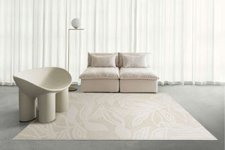 Bessant Leafy Cream and Beige Washable Rug