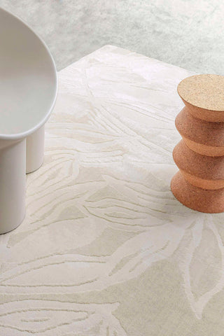 Bessant Leafy Cream and Beige Washable Rug