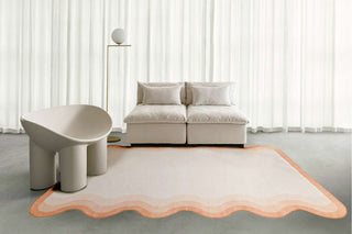 Bitonto Tonal Peach and Cream Scalloped Washable Rug