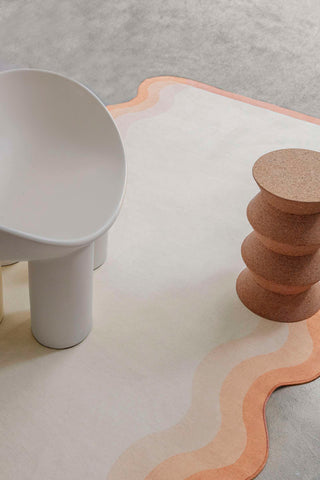 Bitonto Tonal Peach and Cream Scalloped Washable Rug