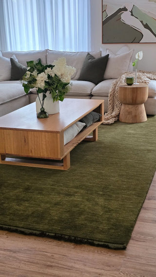 Charleston Wool Rug styled in neutral living room