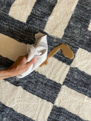 Emmen Black and Cream Geometric Lines Washable Rug