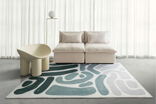 Faroe Blue Grey Abstract Washable Rug