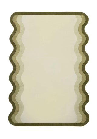 Fasano Tonal Green and Ivory Scalloped Washable Rug