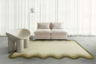 Fasano Tonal Green and Ivory Scalloped Washable Rug