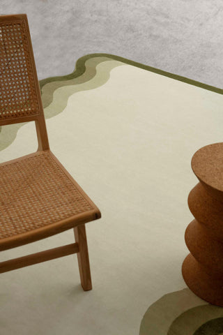 Fasano Tonal Green and Ivory Scalloped Washable Rug