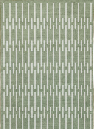 Green rug with white geometric pattern on a plain background