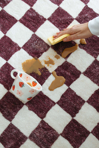 Hermosa Burgundy and Cream Checkered Washable Rug