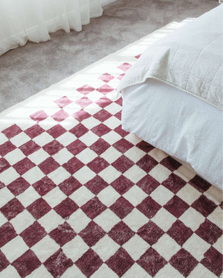 Hermosa Burgundy and Cream Checkered Washable Rug