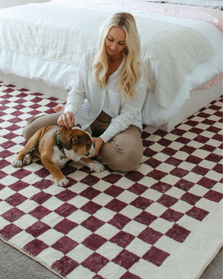 Hermosa Burgundy and Cream Checkered Washable Rug