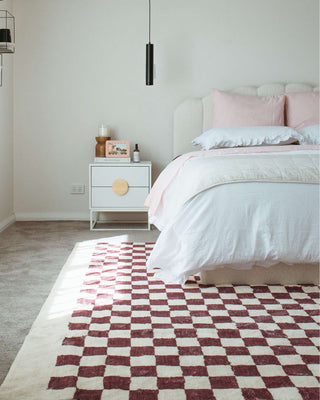 Hermosa Burgundy and Cream Checkered Washable Rug