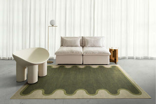 Kumu Green and Beige Washable Rug