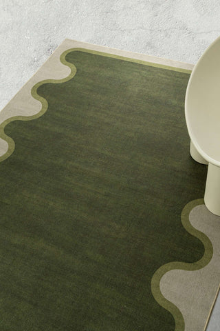 Kumu Green and Beige Washable Rug