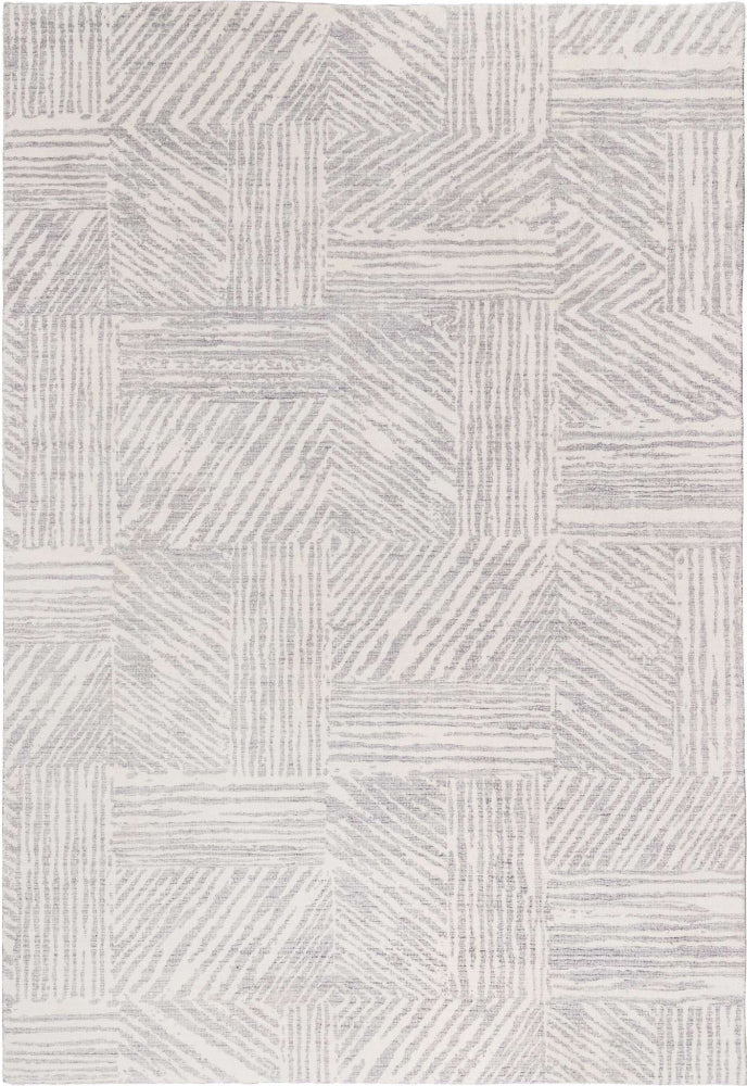 Loopsie Obu Grey and Cream Geometric Washable Rug | Simple Style Co