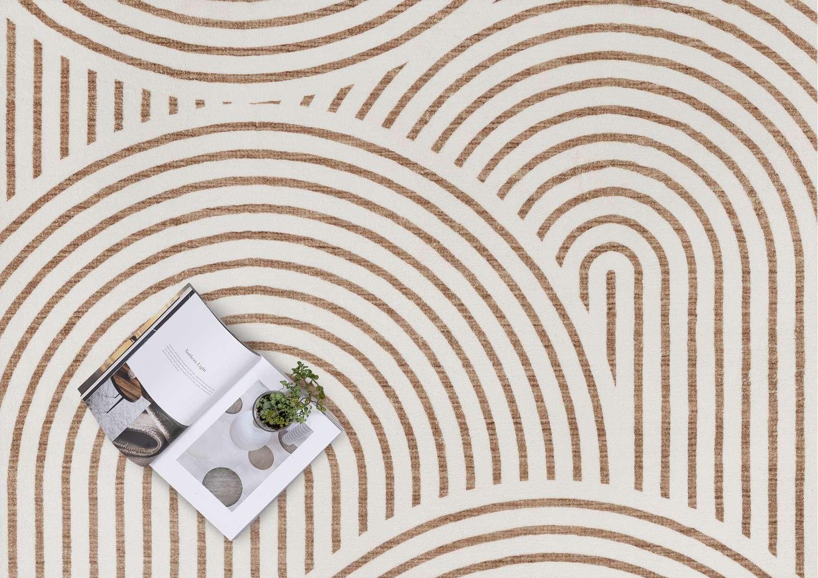 Loopsie Abel Brown and Cream Geometric Washable Rug | Simple Style Co