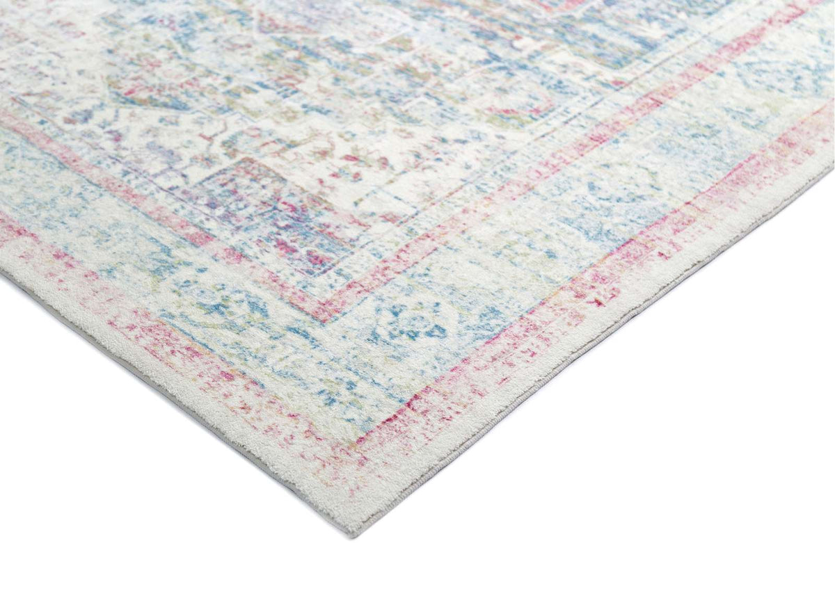 Seri Pink and Blue Medallion Washable Rug | Simple Style Co