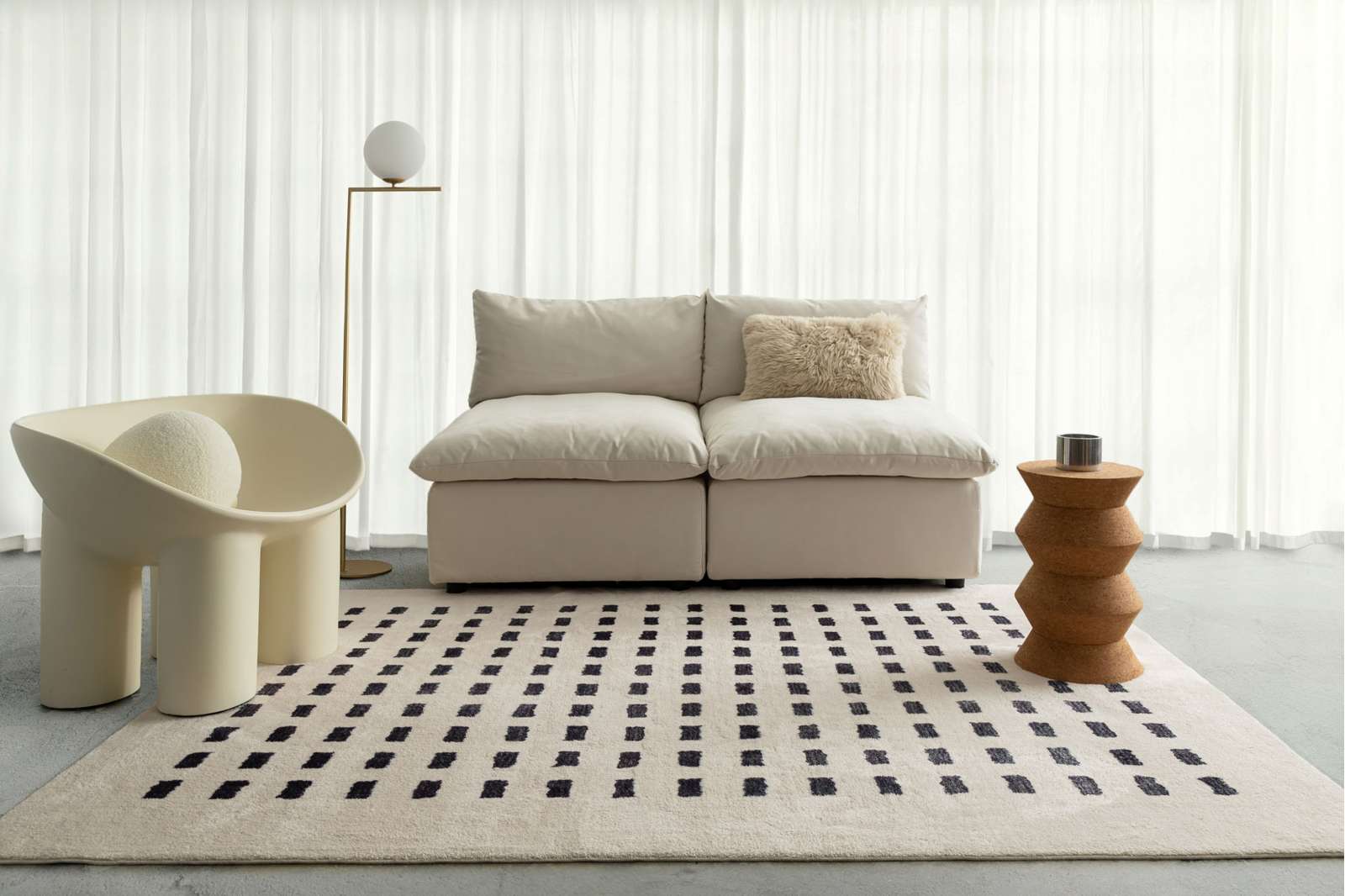 Loopsie RUGS Taber Cream and Black Rectangles Washable Rug