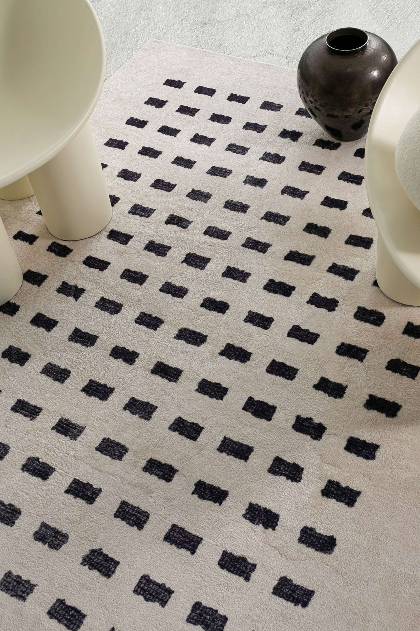 Taber Cream and Black Rectangles Washable Rug | Simple Style Co