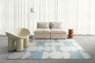 Malabou Half Moons Printed Blue and Cream Washable Rug