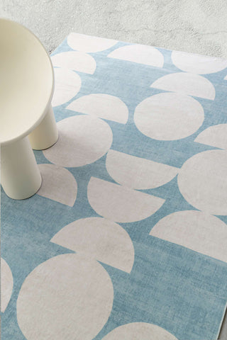 Malabou Half Moons Printed Blue and Cream Washable Rug
