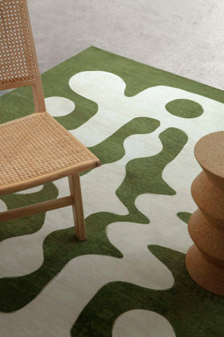 Malaga Olive and Ivory Abstract Washable Rug