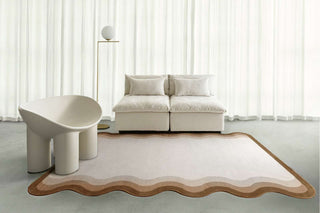 Matera Tonal Brown and Cream Scalloped Washable Rug