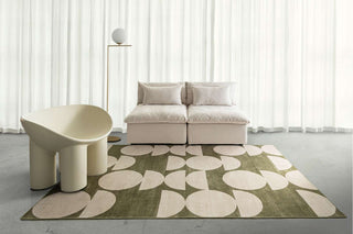 Moneo Green and Beige Geometric Washable Rug