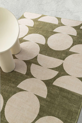 Moneo Green and Beige Geometric Washable Rug