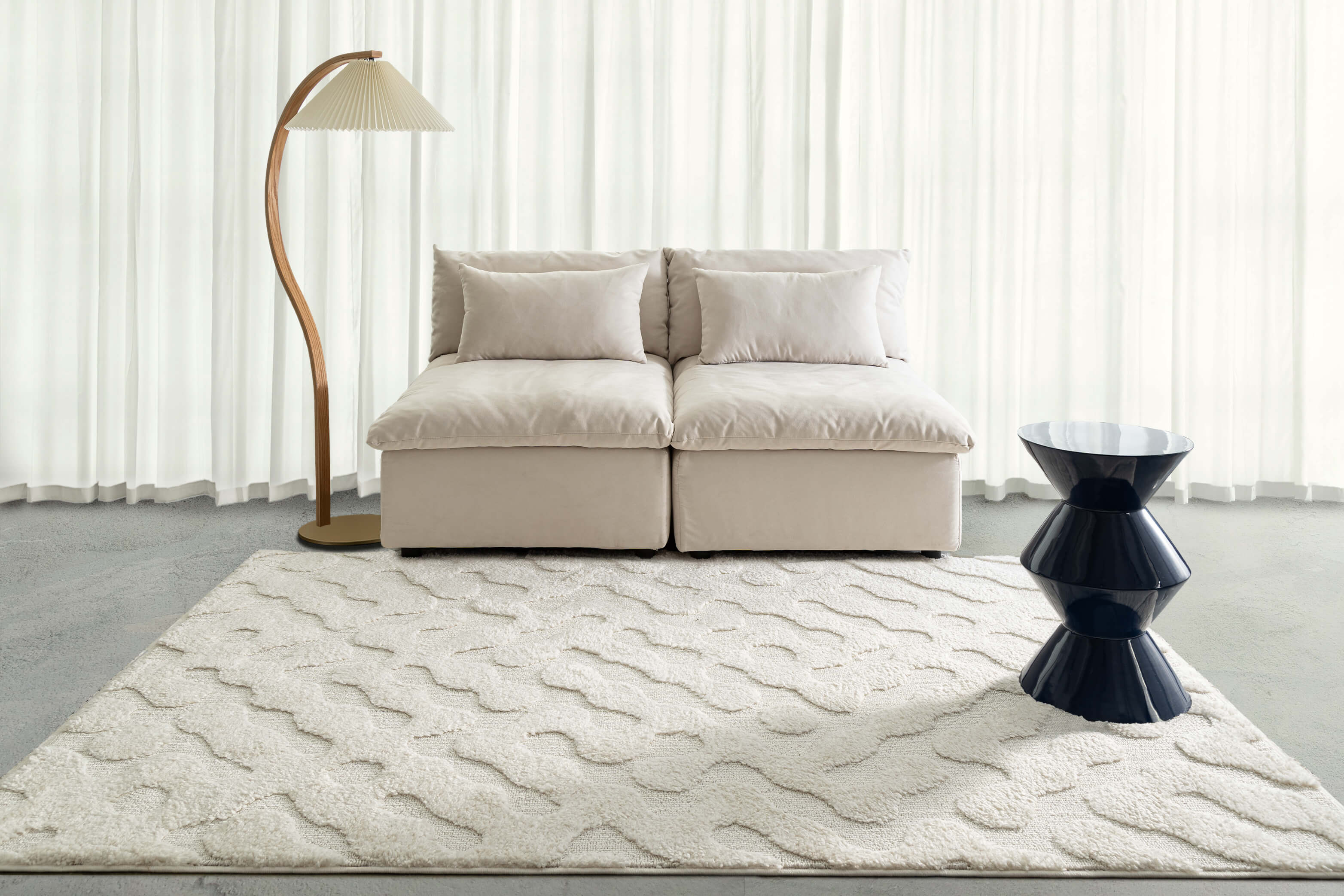 Loopsie Noem Ivory Abstract Rug Styled In Living Room