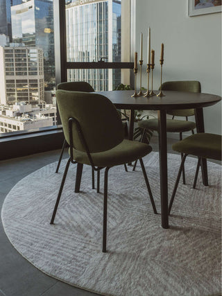 Obu Grey and Cream Geometric Washable Round Rug