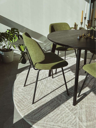 Obu Grey and Cream Geometric Washable Round Rug