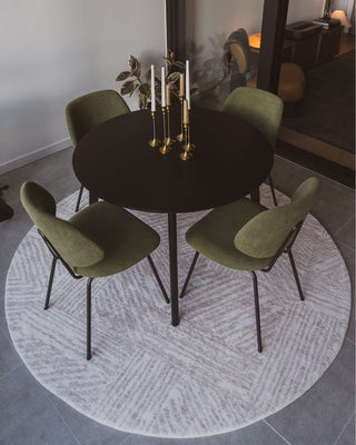 Obu Grey and Cream Geometric Washable Round Rug