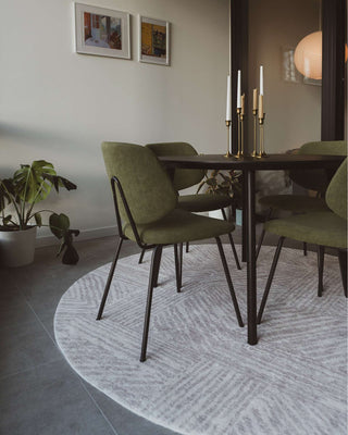 Obu Grey and Cream Geometric Washable Round Rug